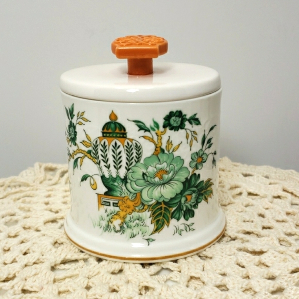 Vintage Crown Staffordshire England Fine Bone China Kowloon Pattern Lidded Dish